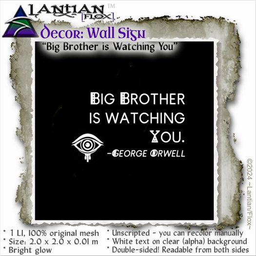 ~L/Fx~ Glowing Wall-Sign: "Big Brother is Watching You"