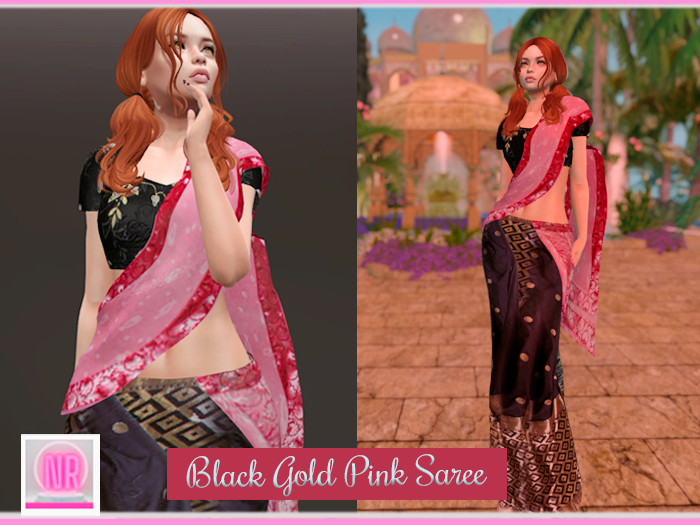 Black Gold Pink Saree for Mesh bodies Maitreya,Reborn,Legacy,Slink,Ocacin and more