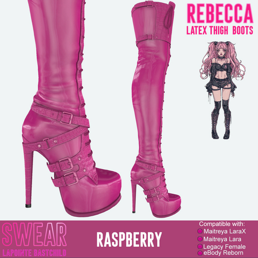 Latex Boots - Thigh High Rebecca RASPBERRY