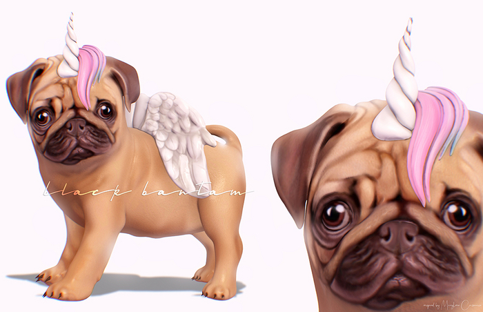 [Black Bantam] Derpy Unicorn Pug & Pal Set