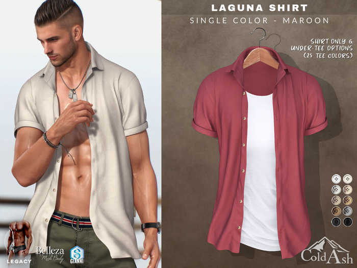 {COLD-ASH} LAGUNA Shirt (single-Maroon)