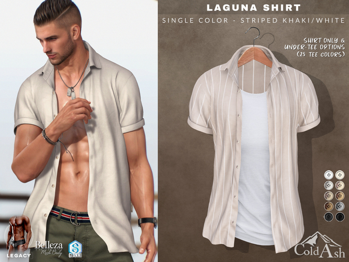 {COLD-ASH} LAGUNA Shirt (striped - Khaki/White)