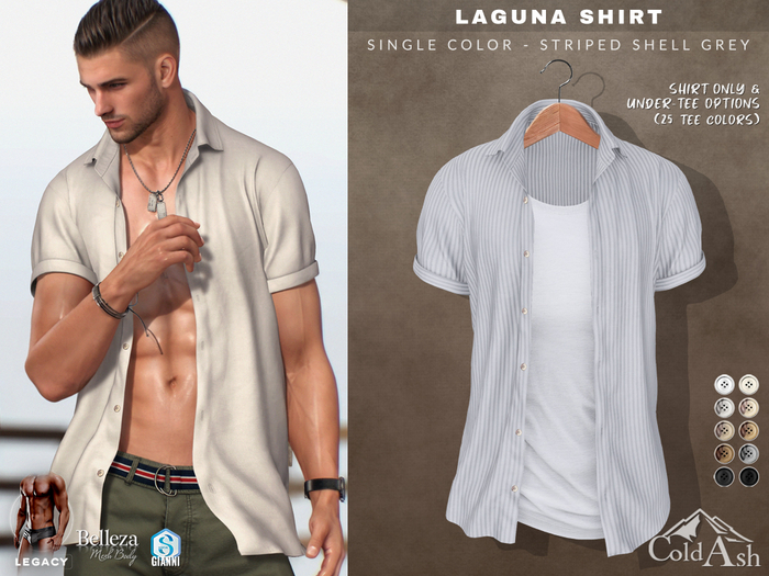 {COLD-ASH} LAGUNA Shirt (striped -ShellGrey)