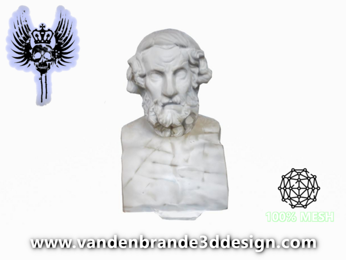 ~Full perm Greek Poet Homer Statue Bust 100% Mesh