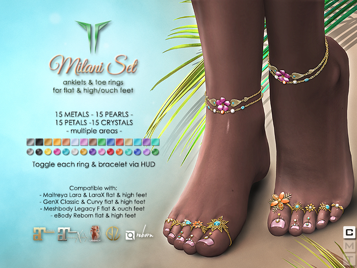 **RE** Milani Anklets & Toe Rings - Maitreya Lara X, GenX, Meshbody, eBODY