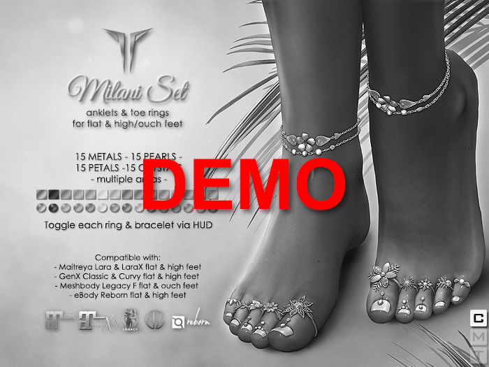 **RE** Milani Anklets & Toe Rings DEMO - Maitreya Lara X, GenX, Meshbody, eBODY