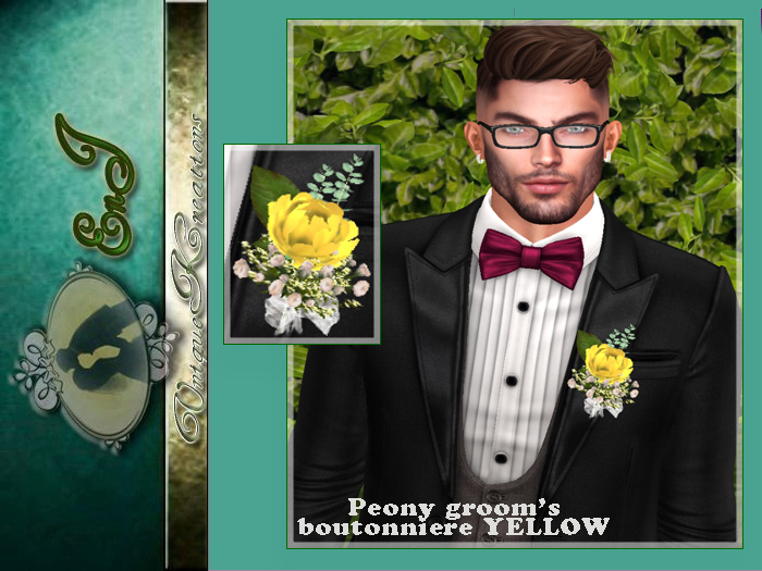 Peony groom.s boutonniere YELLOW