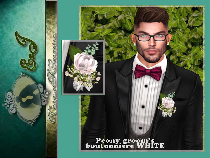 Peony groom.s boutonniere WHITE