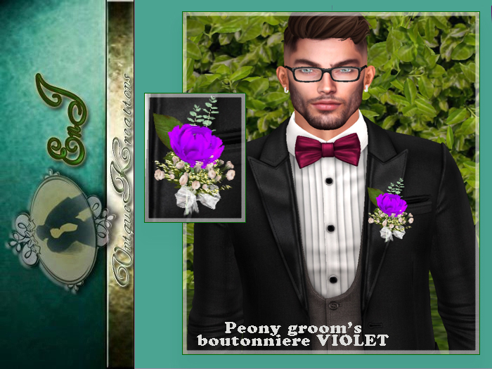 Peony groom.s boutonniere VIOLET