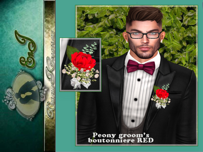 Peony groom.s boutonniere RED