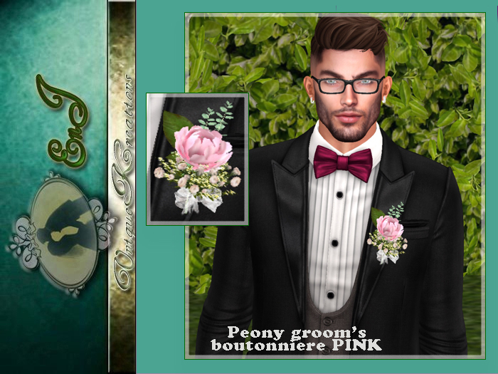 Peony groom.s boutonniere PINK