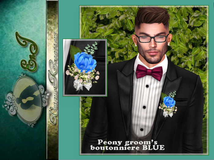 Peony groom.s boutonniere BLUE