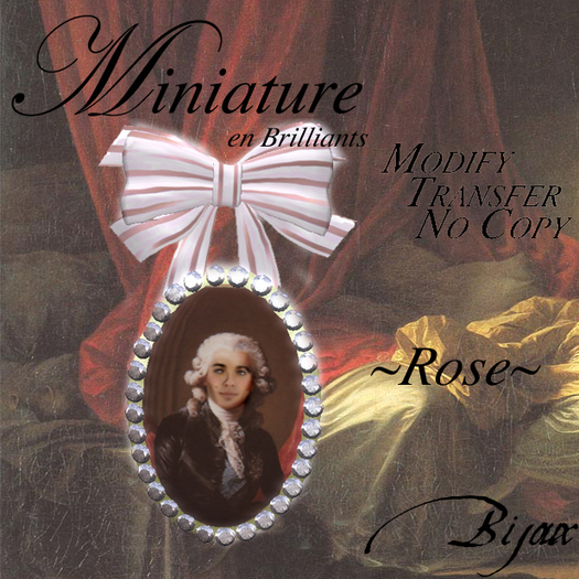 Rococo Jewelry ~ Portrait Miniature with Diamonds and pink silk bow /  Marie Antoinette 18th Century Louis XV Baroque