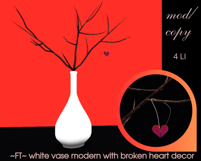 ~FT~ white vase modern with broken heart decor