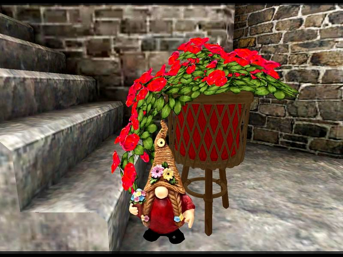 [AE] Home & Garden - Draping Rose Planter with Figurine  red