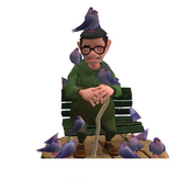 Grandfather on the bench with pigeons