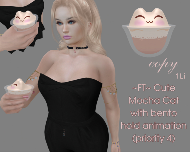 ~FT~ Cute Mocha Cat drink with bento hold animation