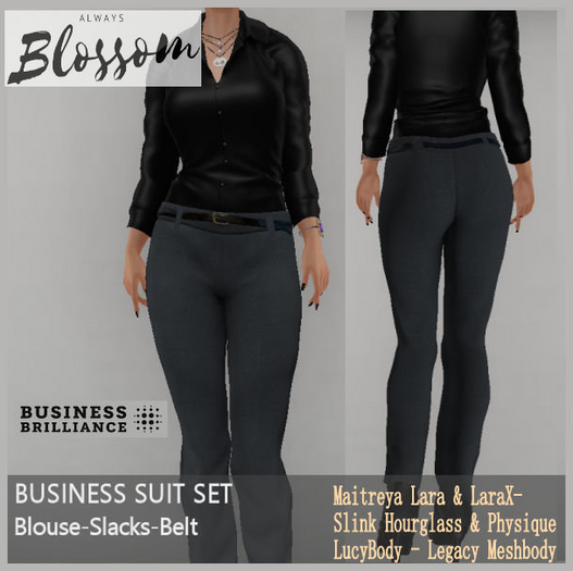 WOMEN'S BUSINESS OUTFIT-COMPLETE BLOUSE-SLACKS-MAITREYA LARA & LARAX-FREE LEGACY MESHBODY-SLINK HOURGLASS-LUCYBODY-PROMO
