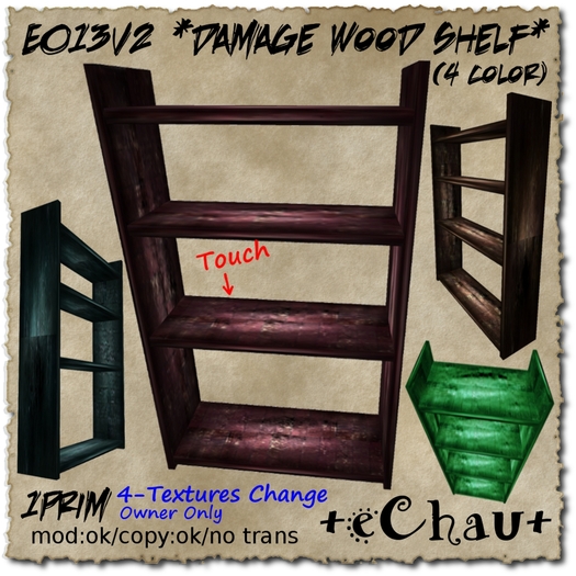 Second Life Marketplace +eChau+ E013v2 *damage wood shelf* (4 color)