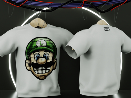 Luigi Tee, Rocket Ship with Hearts on White with Medium Blue