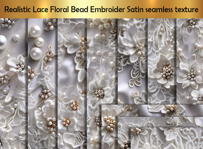 Realistic Lace Floral Bead Embroider Satin seamless texture D full perm