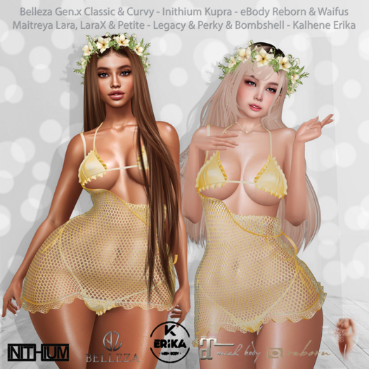 Darcy Bikini & Dress Yellow: Belleza Gen.X - Inithium Kupra - eBody Reborn & Waifu - Maitreya LaraX - Legacy Perky Bombs