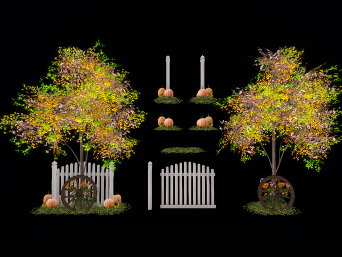 MC Fall Wagon Wheel Picket Fence Set