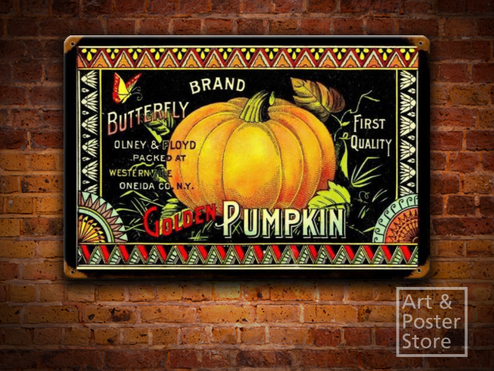 Golden Pumpkin | Metal Style Wall Sign 