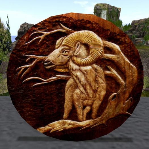 Carved Round Ram Plaque