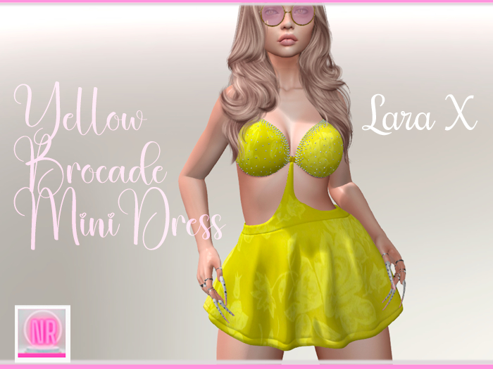 Yellow Brocade Mini Dress LaraX Lara X