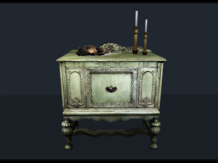 [AE] Home & Garden - Victorian Side Table with Cat & Candles