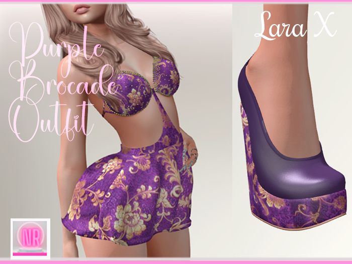 Purple Brocade Outfit: Mini Dress + panties + Pumps for LaraX Lara X 