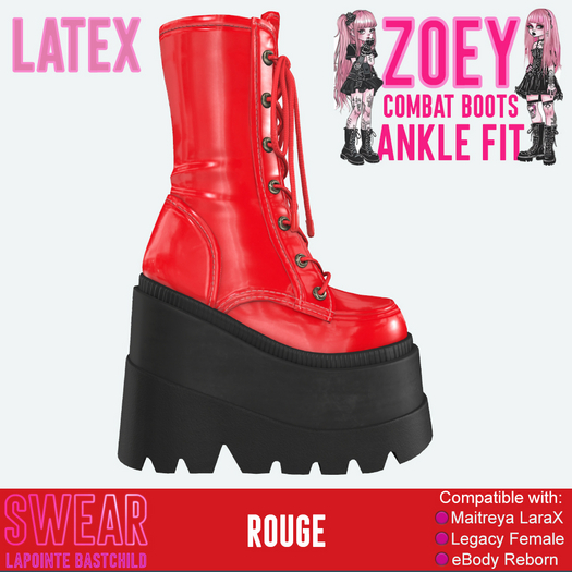Latex Boots - Zoey Combat Ankle High ROUGE
