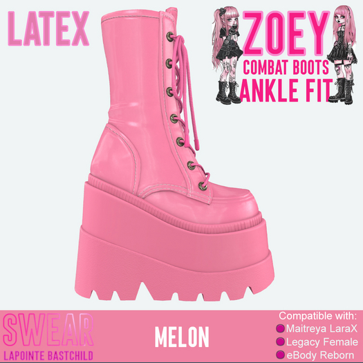 Latex Boots - Zoey Combat Ankle High MELON