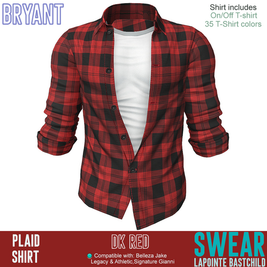 Shirt - Bryant Rolled Sleeve PLAIDS DK RED