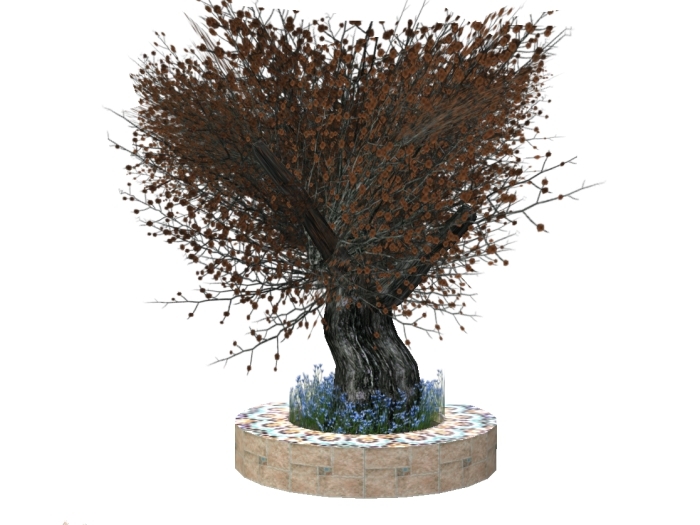 Autumn planter - tiled flower bed with an autumnal tree and flowers - inc animated sit pose & only 8 prims :)