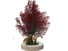 Mosaic planter with red flowers & tree - with falling leaves & sit pose :)