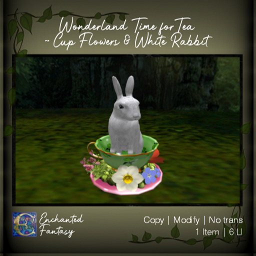 Wonderalnd Time for Tea ~ Cup Flowers & White Rabbit