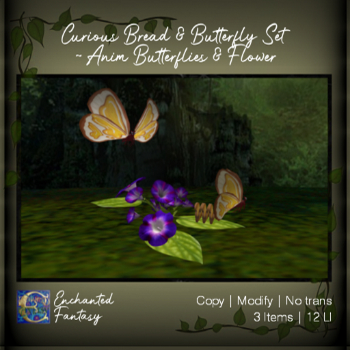 Curious Bread & Butterfly Set ~ Anim Butterflies & Flower