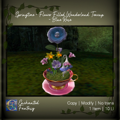 Springtime ~ Flower Filled Wonderland Teacup ~ Blue Rose