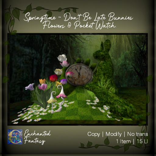 Springtime ~ Don't Be Late Bunnies Flowers & Pocket Watch