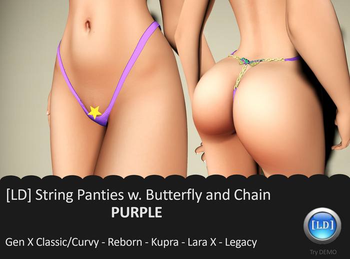 [LD] PURPLE String Panties w Butterfly and Chain