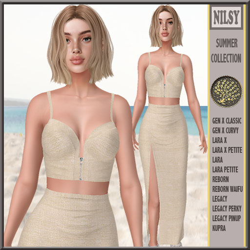 LINEN TOP &SLIT SKIRT