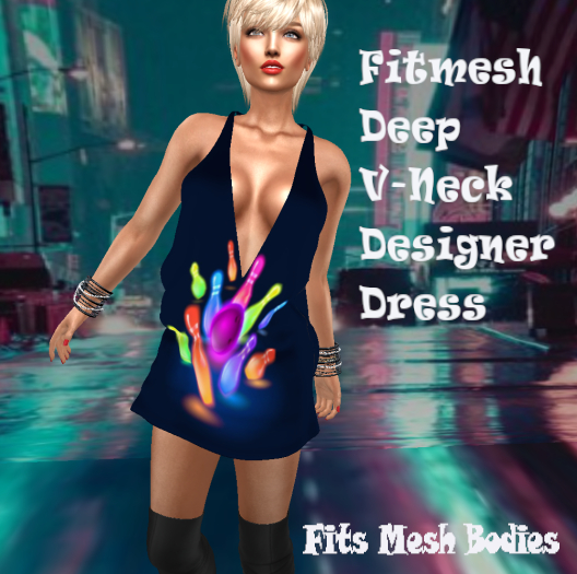 BOWLING PIN STRIKE DESIGNER DRESS Deep V-Neck Fitmesh, Fits Mesh Avatars
