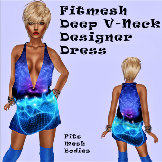 EYE ON CYBERSPACE DESIGNER DRESS Deep V-Neck Fitmesh, Fits Mesh Avatars