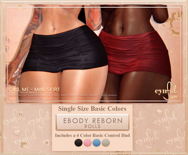 Cynful Call Me - Mini Skirt - eBody Reborn + Rolls  (Single Size Basic Colors)