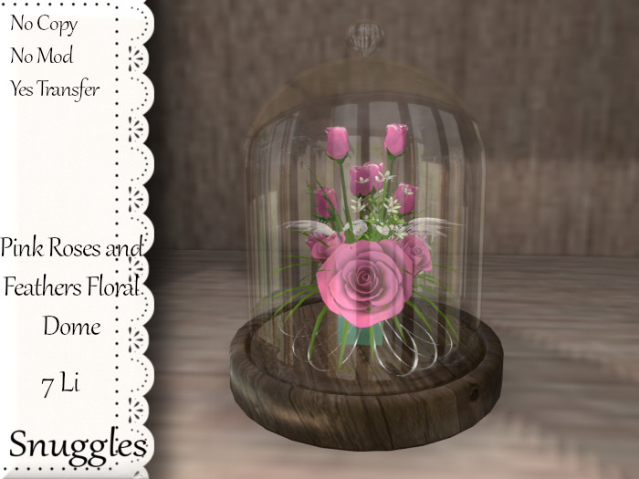 Pink Roses and Feathers Floral Dome By Snuggles 