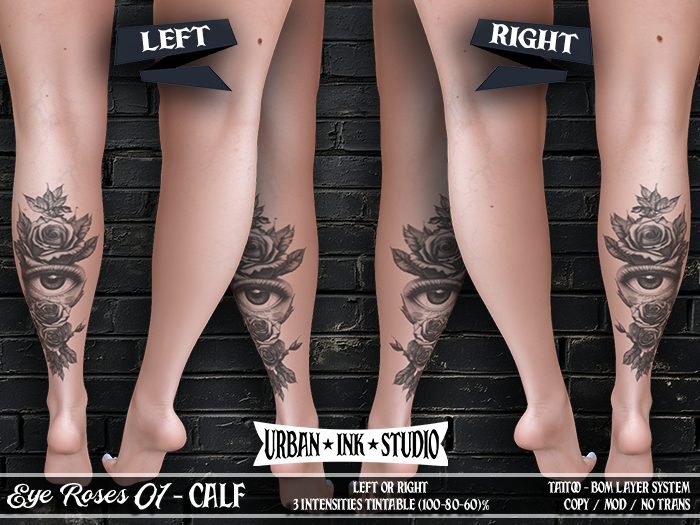 ..:UIS:.. Calf Tattoo - Eye Roses 01 BW