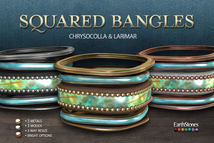 EarthStones Squared Bangle Set ~ Chrysocolla/Larimar