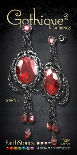 EarthStones Gothique 2 Earrings ~ Garnet